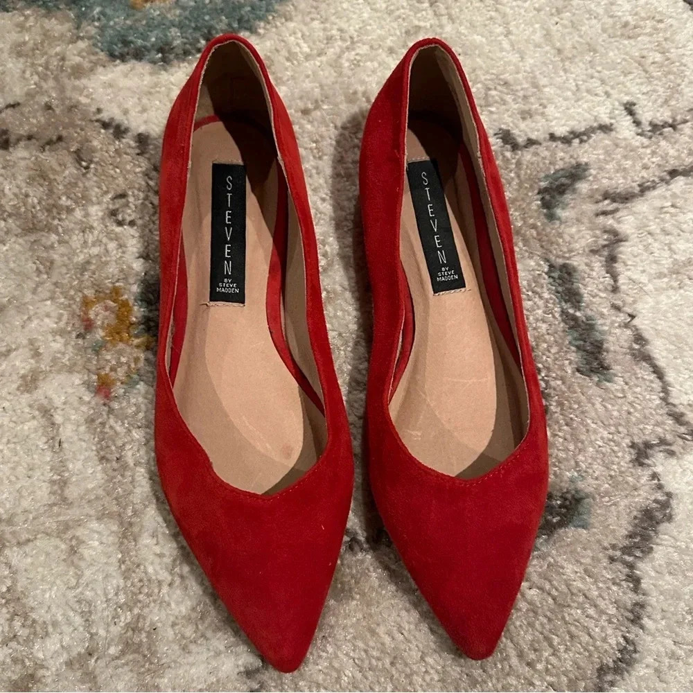 Steven by Steve Madden red suede pointy toe flats